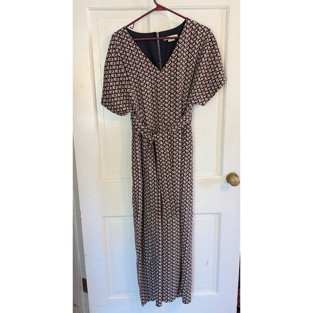 Boden Womens Romilly Belted Jumpsuit 12 Dark Blue Floral Cropped Wide Leg Classy